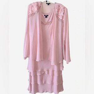 SLNY | Women’s Beads Embellished Tiered Sheer Dress with Jacket Size 18